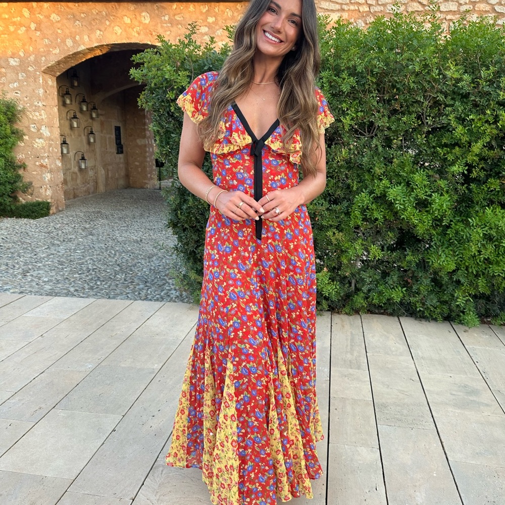 Floral Red and Yellow Maxi Dress